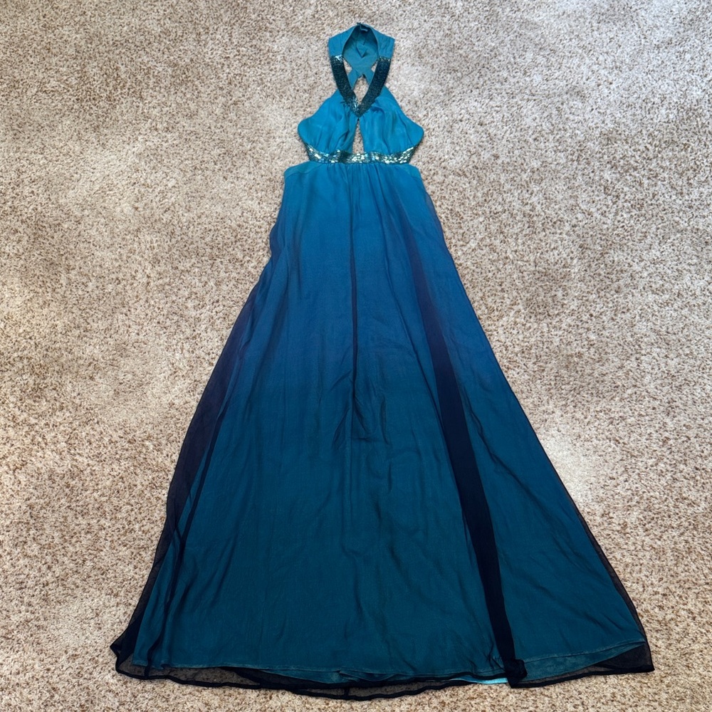 Arden B Teal Backless Maxi Dress